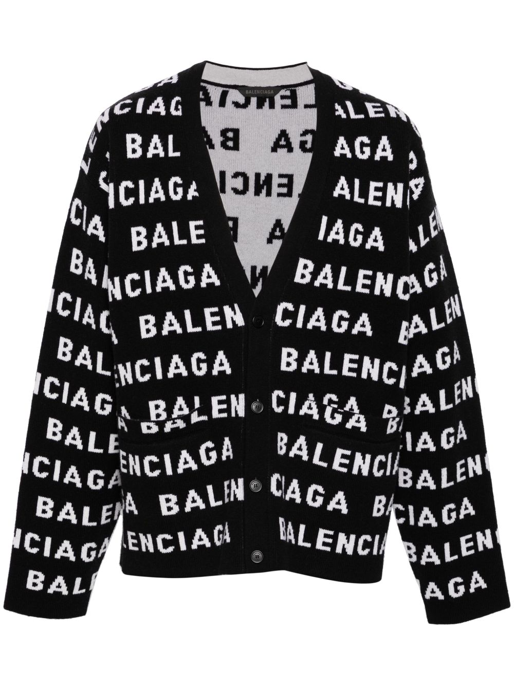 Balenciaga logo嵌花V领开衫 - 黑色