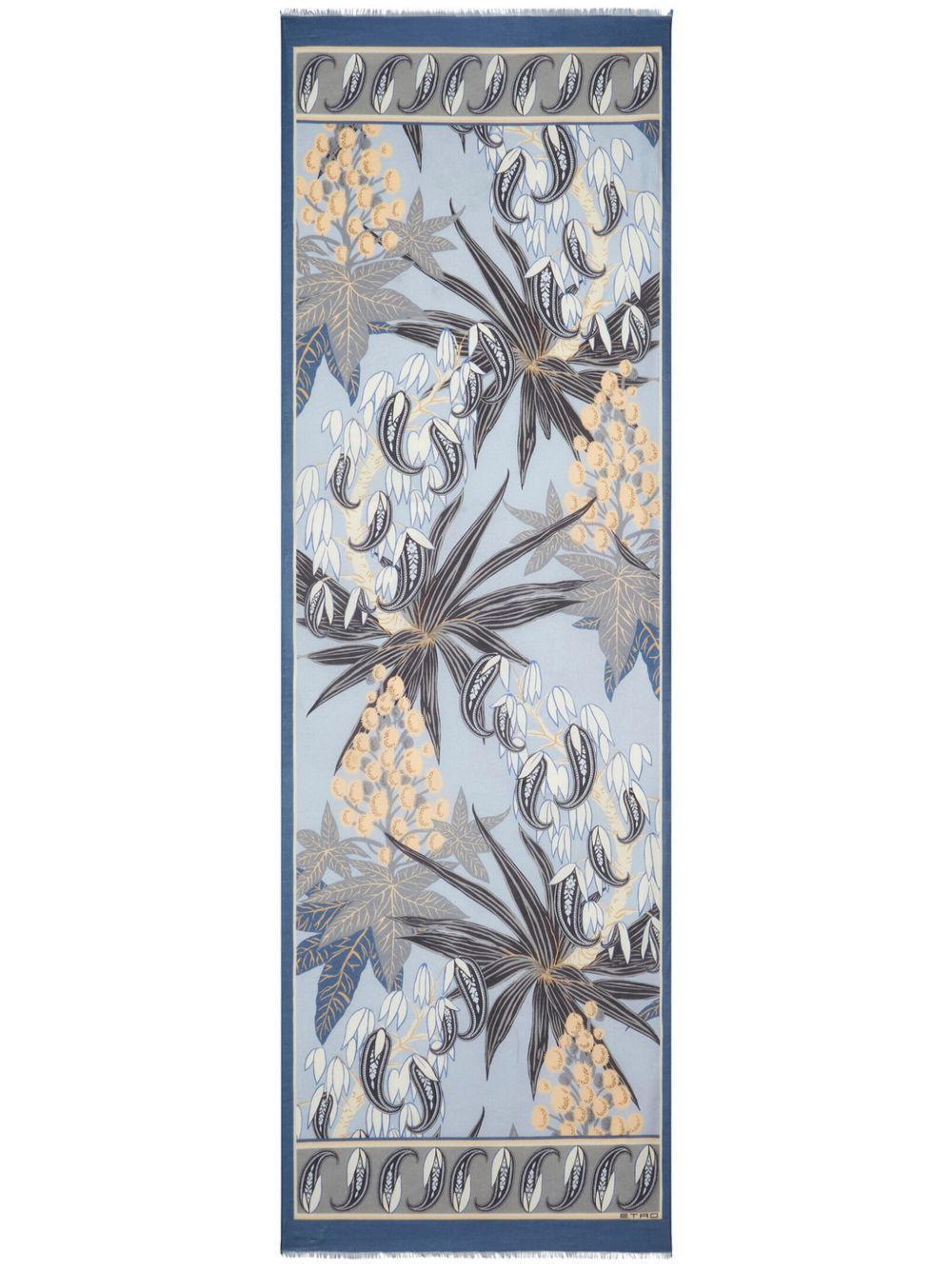 ETRO 花卉印花磨损边围巾 - 蓝色