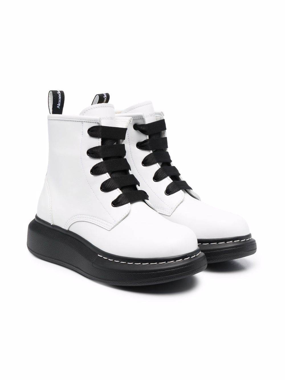 Alexander McQueen Kids 亚历山大·麦昆 系带皮质短靴 - 白色