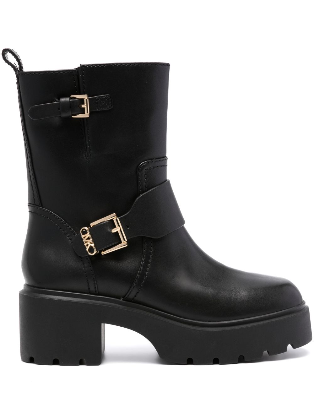 Michael Michael Kors Perry 中跟皮质短靴 - 黑色
