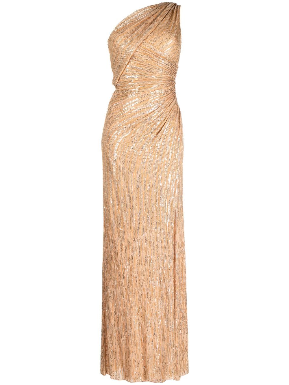 Jenny Packham 亮片缀饰单肩连衣裙 - 褐色
