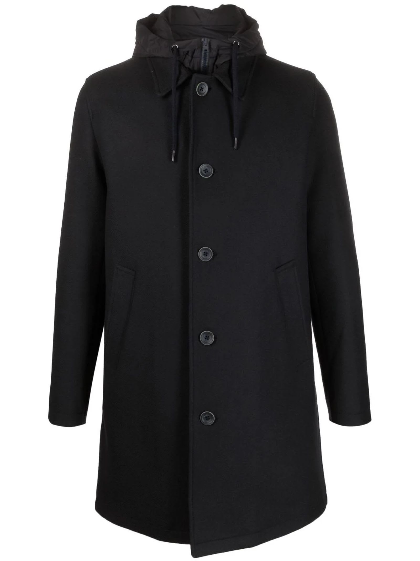 Herno Blue Virgin Wool Blend Parka Coat