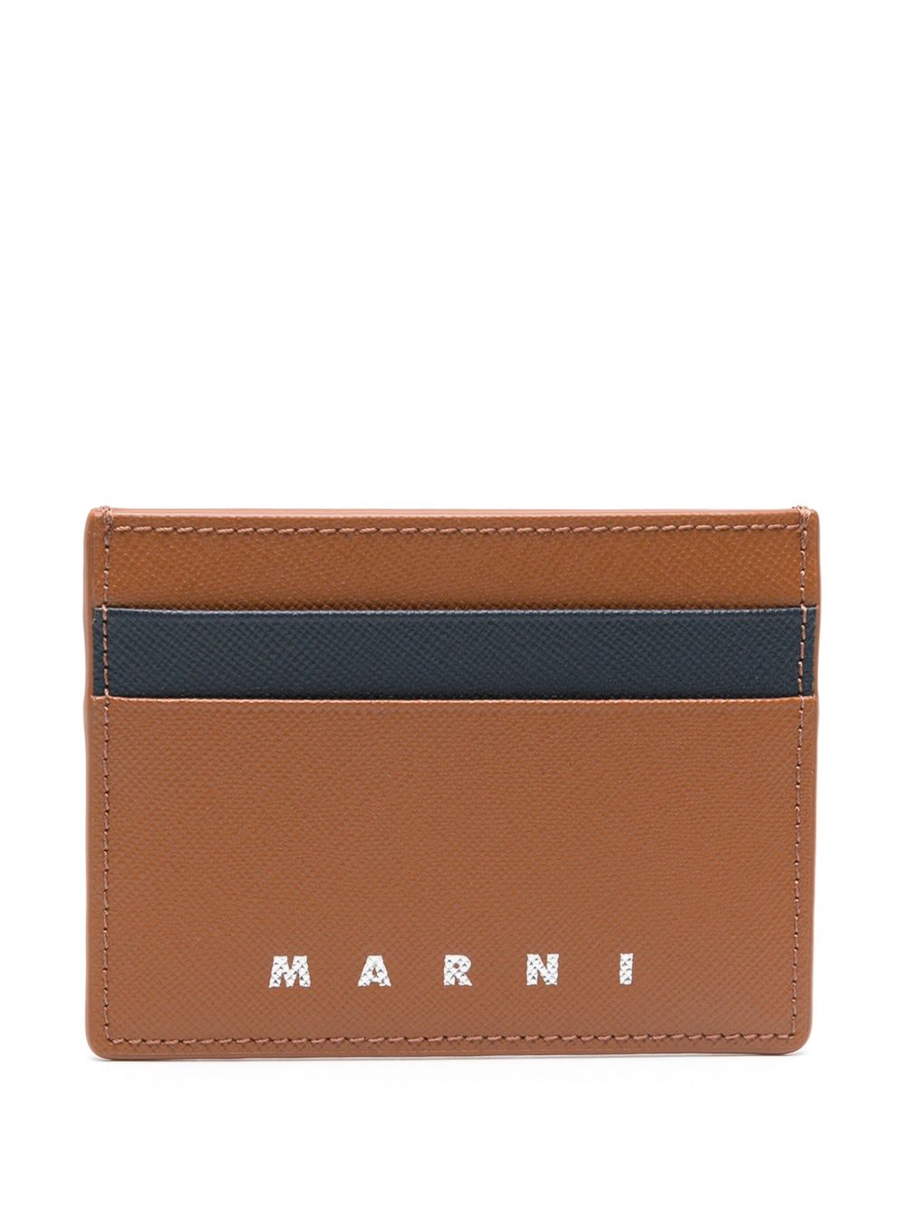 Marni logo凹面压花皮质卡夹 - 褐色