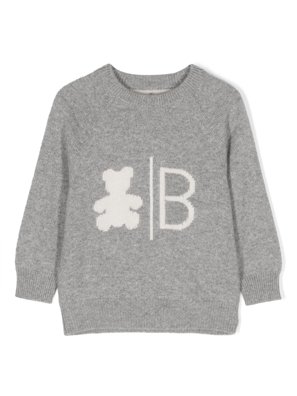 Brunello Cucinelli Kids 嵌花针织羊绒毛衣 - 灰色