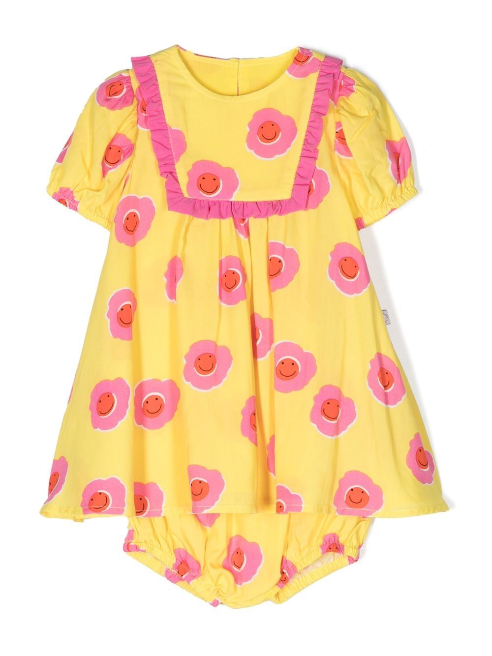 Stella McCartney Kids 花卉印花泡泡袖连衣裙 - 黄色