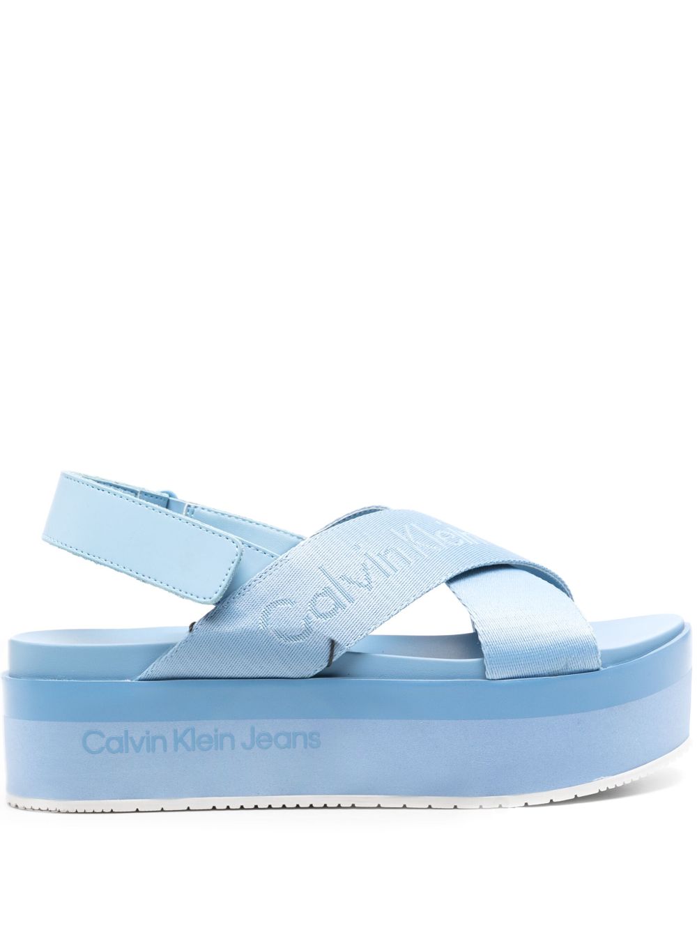 Calvin Klein Jeans logo提花厚底凉鞋 - 蓝色