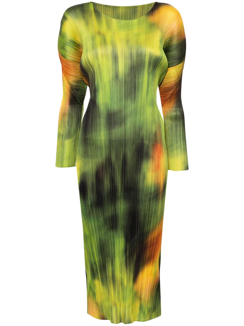 Pleats Please Issey Miyake 扎染中长连衣裙 - 绿色