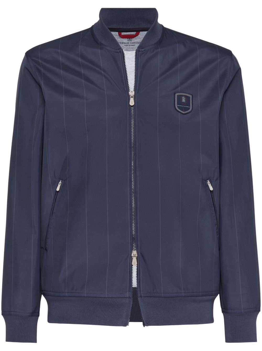 Brunello Cucinelli logo贴花条纹夹克 - 蓝色