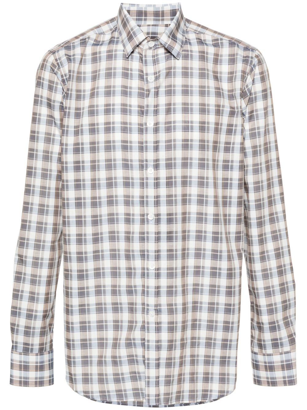 Canali 长袖格纹衬衫 - 白色