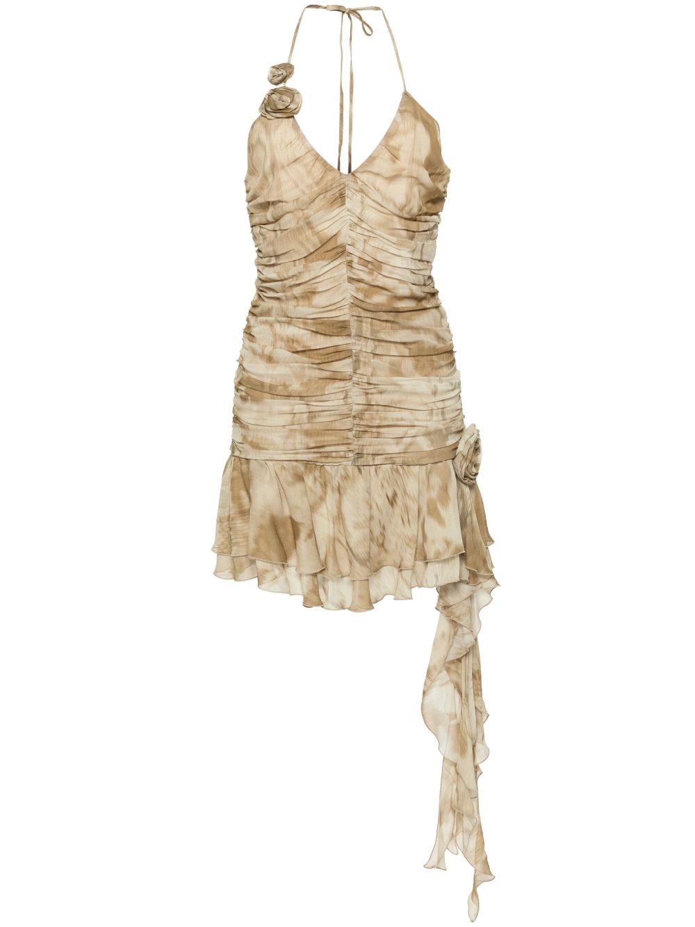Blumarine 荷叶边蟒蛇纹迷你连衣裙 - 中性色
