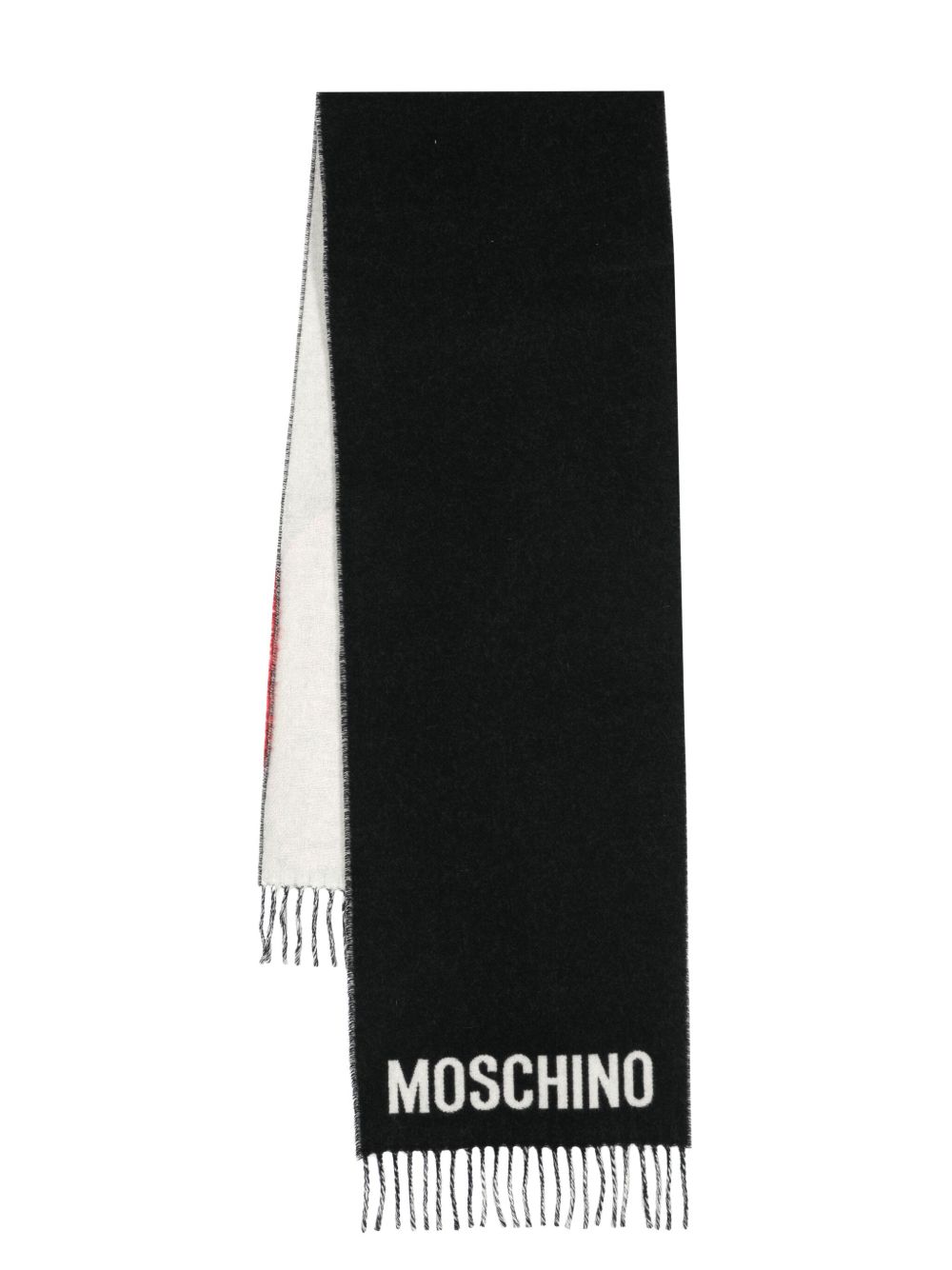 Moschino logo嵌花羊毛围巾 - 黑色