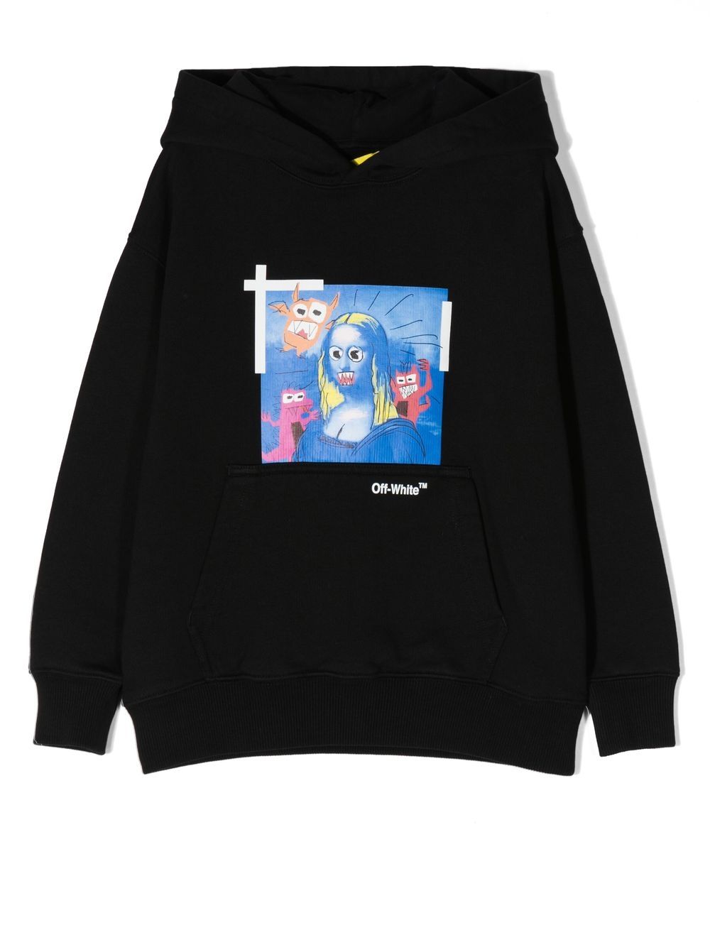 Off-White Kids 图案印花棉连帽衫 - 黑色