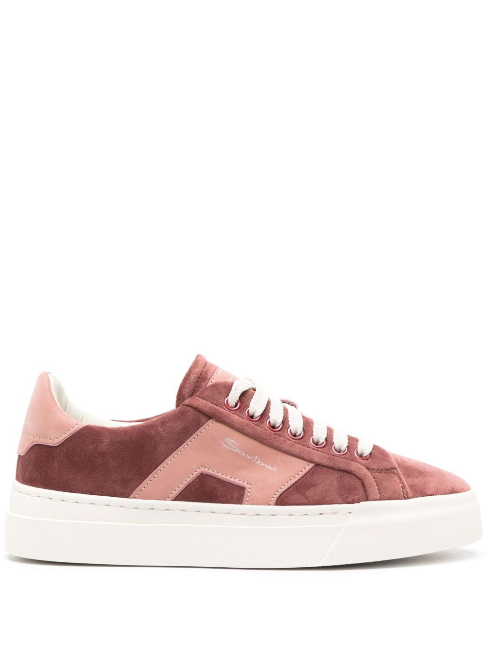 Santoni logo印花绒面皮运动鞋 - 粉色