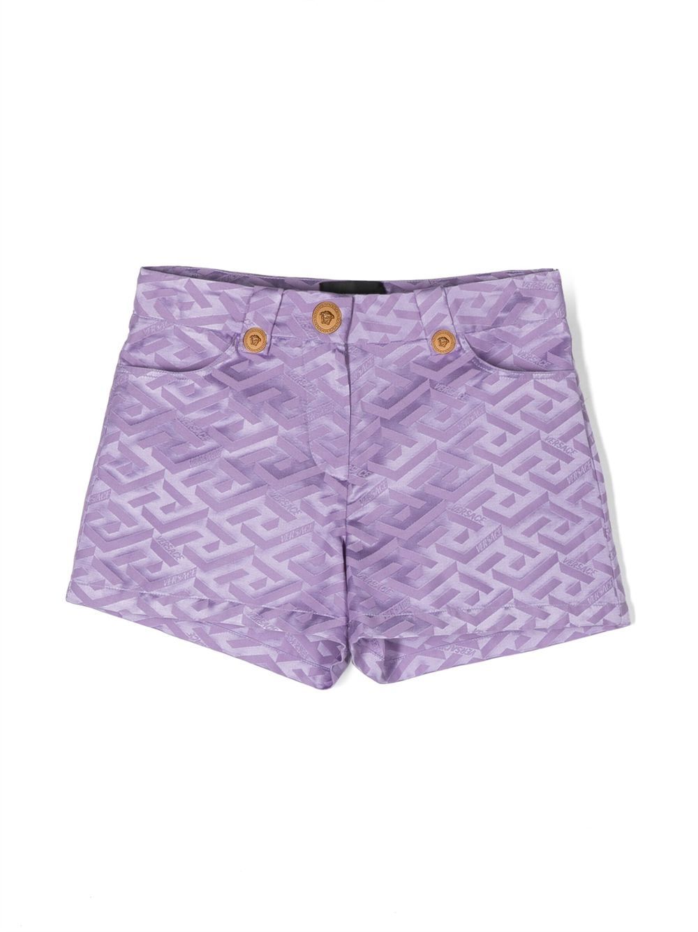 Versace Kids La Greca logo提花短裤 - 紫色