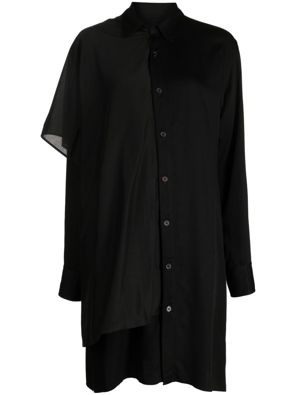Yohji Yamamoto 缎面披肩衬衫裙 - 黑色