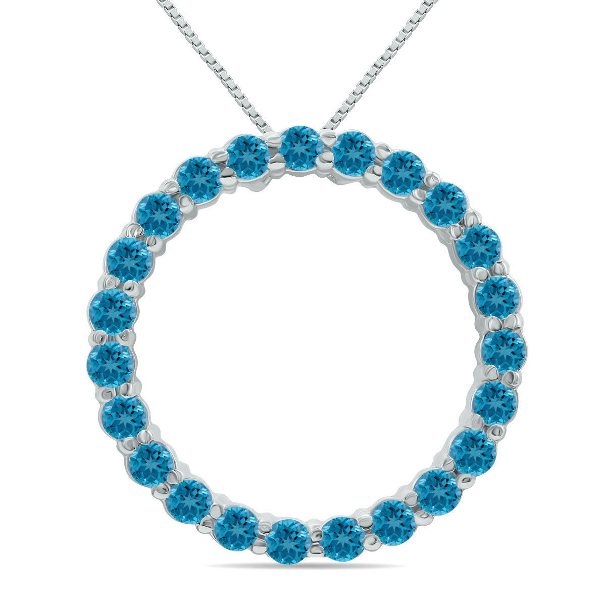 Blue Topaz Circle Pendant in.925 Sterling Silver