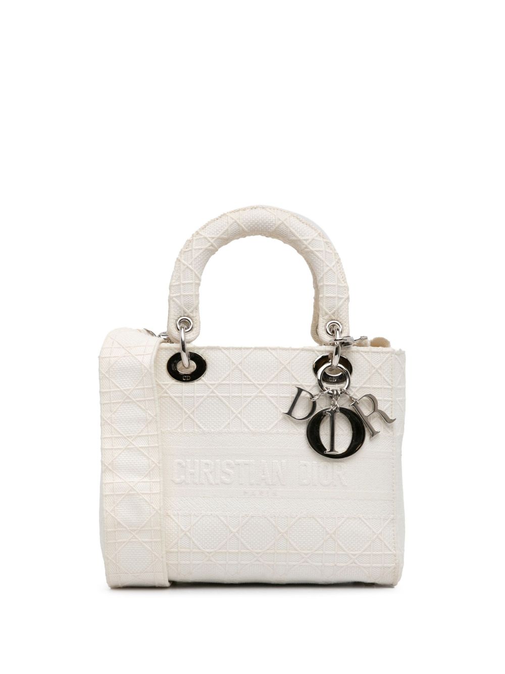 Christian Dior Pre-Owned Medium Cannage Lady D-Lite 斜挎包（2010年典藏款） - 白色