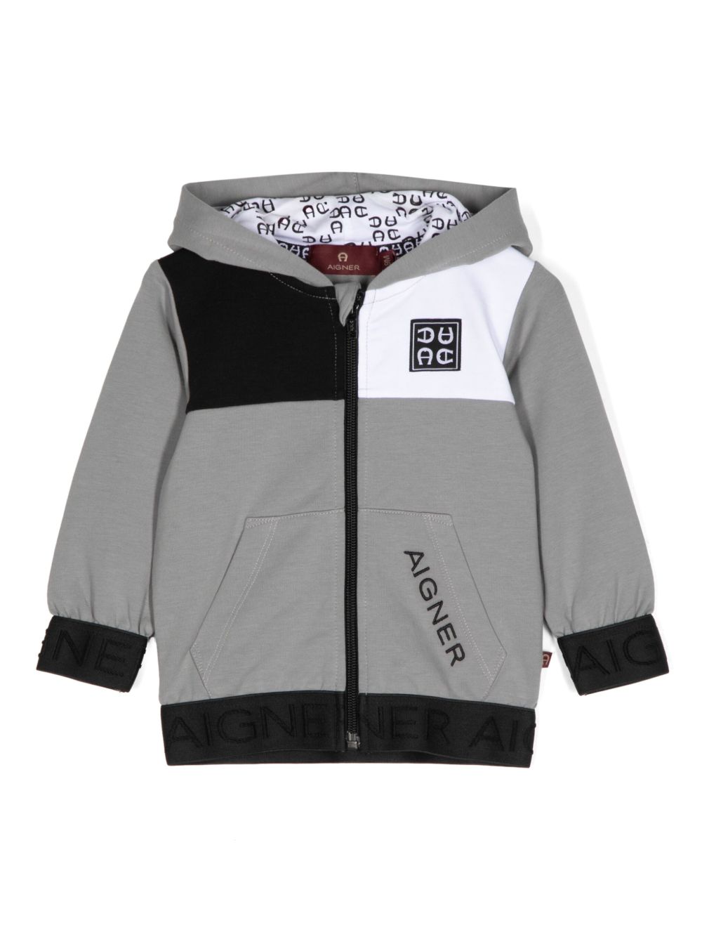 Aigner Kids logo刺绣连帽夹克 - 灰色