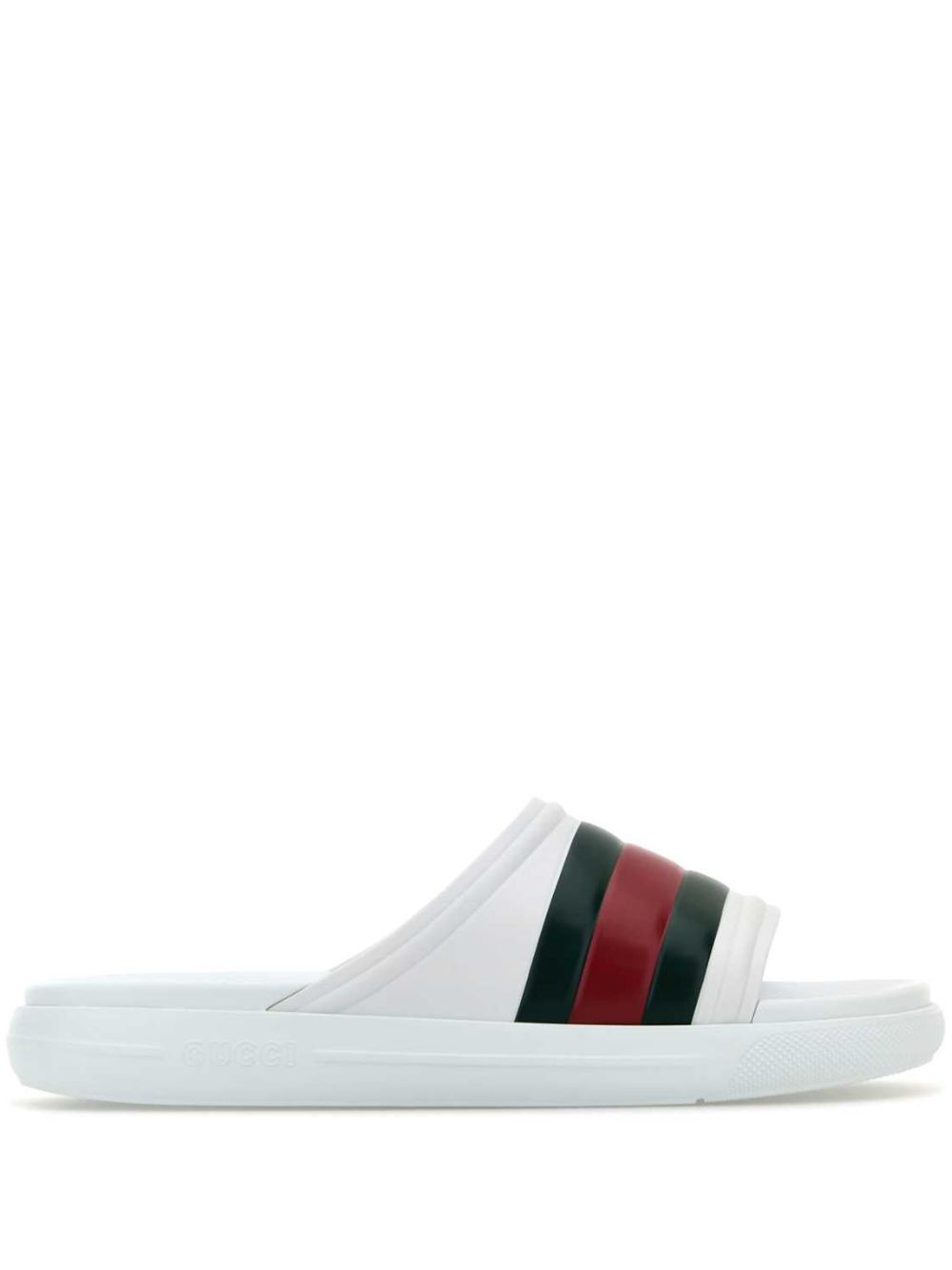 Gucci 织带条纹拖鞋 - 白色