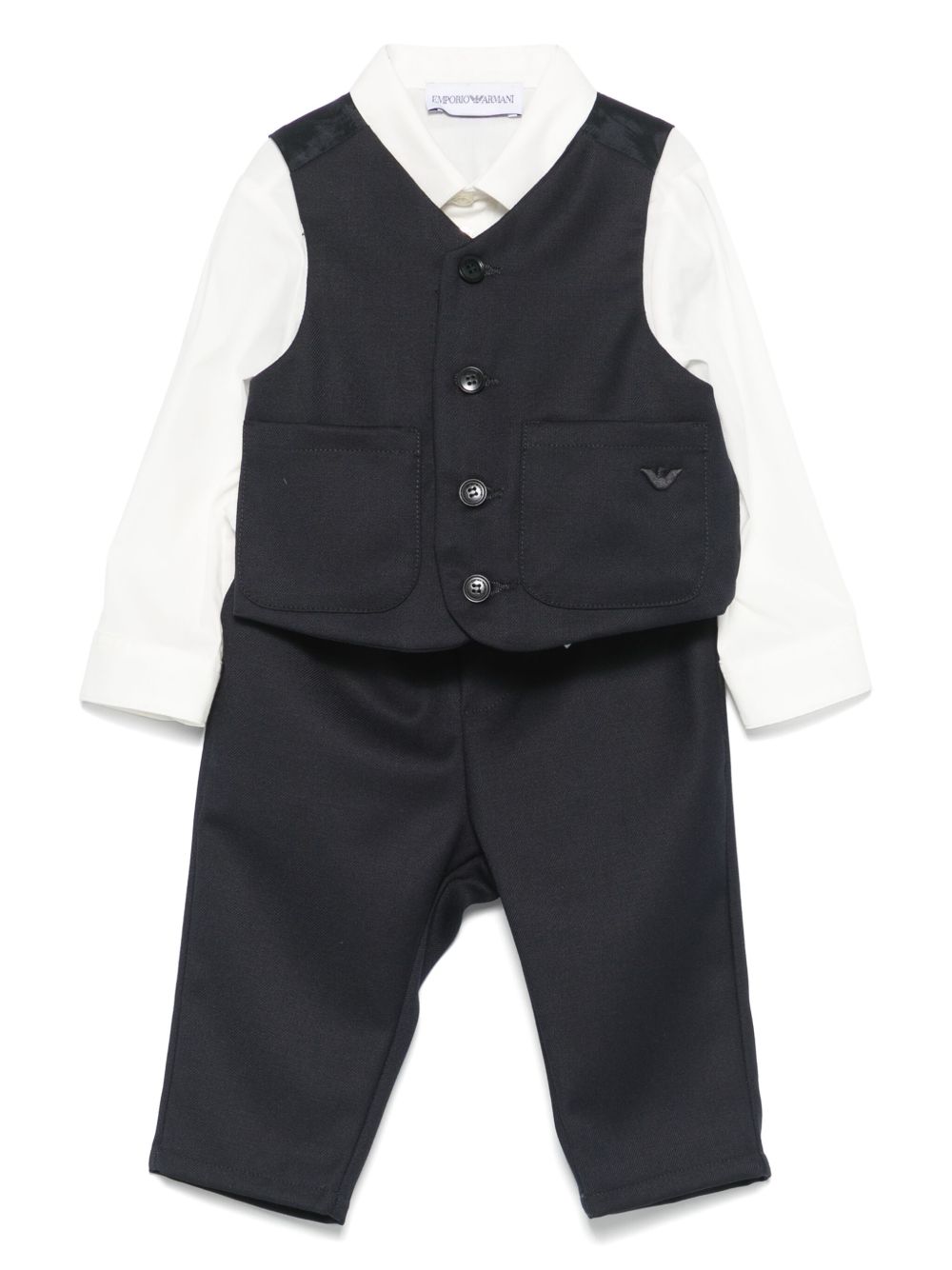 Emporio Armani Kids logo刺绣西装套装 - 蓝色