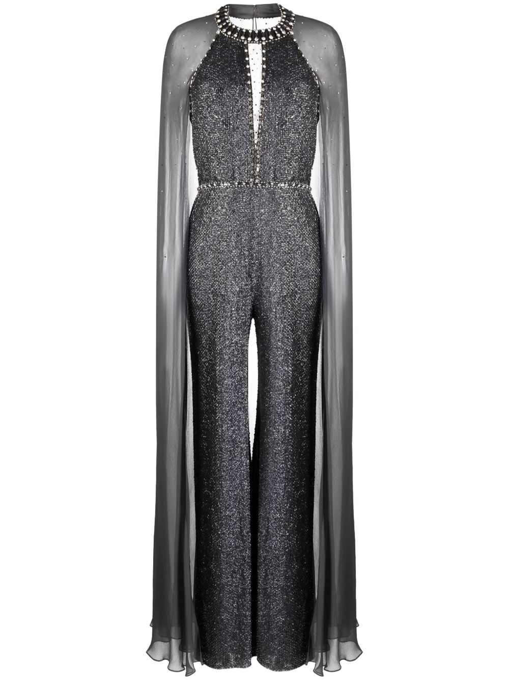 Jenny Packham Mariella 亮片分层式真丝连体长裤 - 灰色