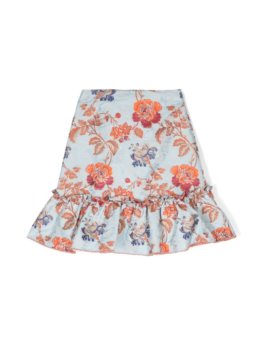 ETRO KIDS 花卉刺绣荷叶边半身裙 - 蓝色