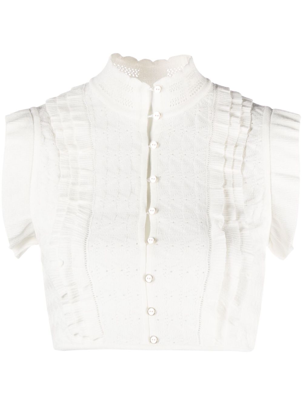 Elisabetta Franchi 荷叶边网眼编织上衣 - 白色