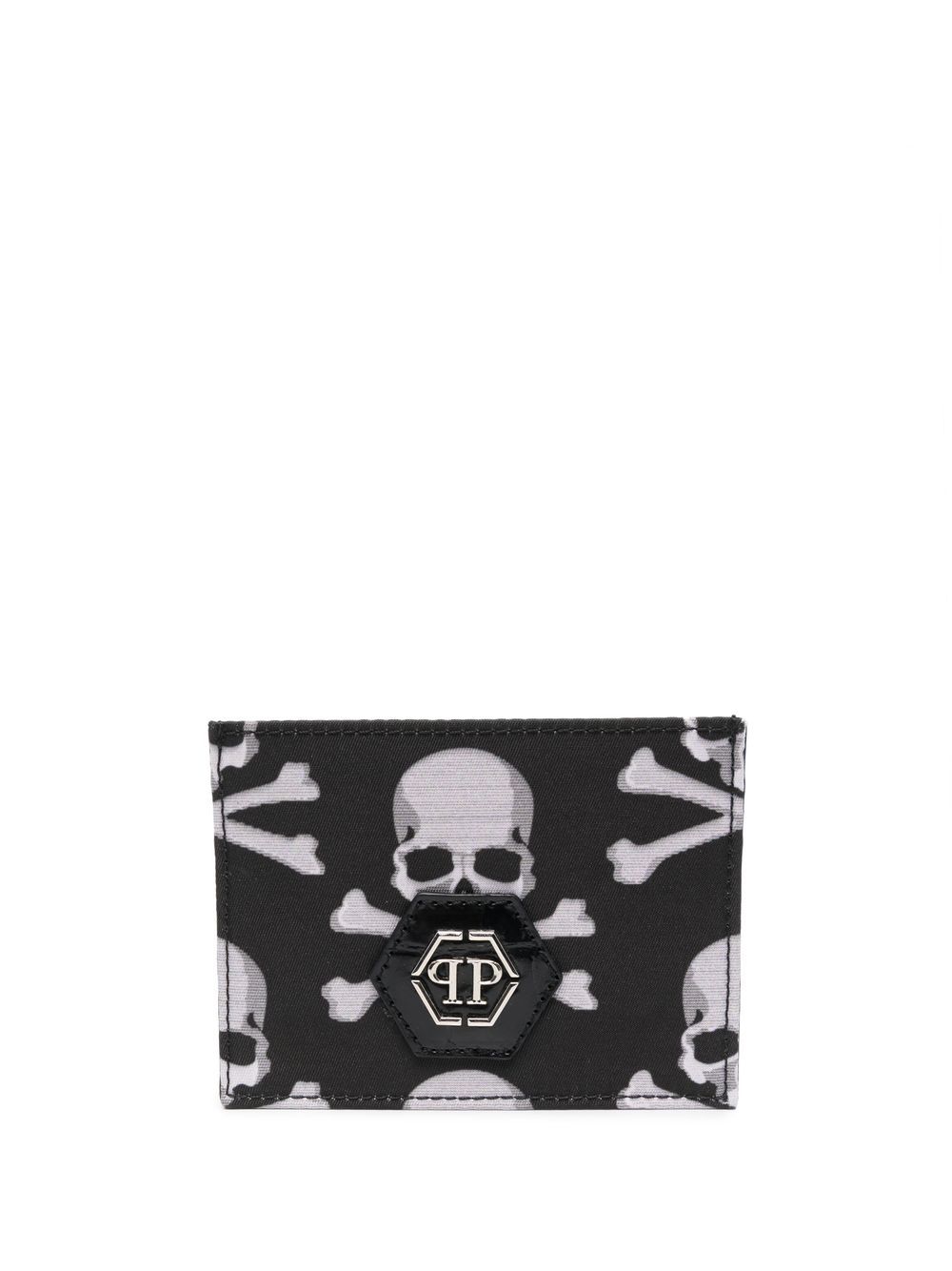 Philipp Plein 骷髅头印花皮质卡夹 - 黑色