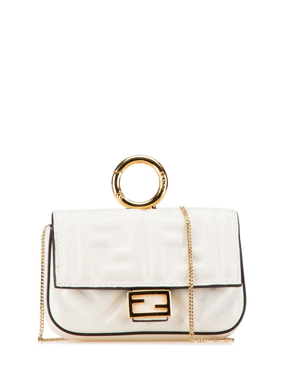 Fendi Pre-Owned 2015 Nano Zucca Embossed baguette Charm crossbody bag - 白色