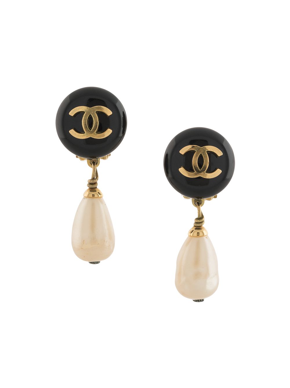 CHANEL Pre-Owned CC 吊饰夹扣式耳环 - 黑色