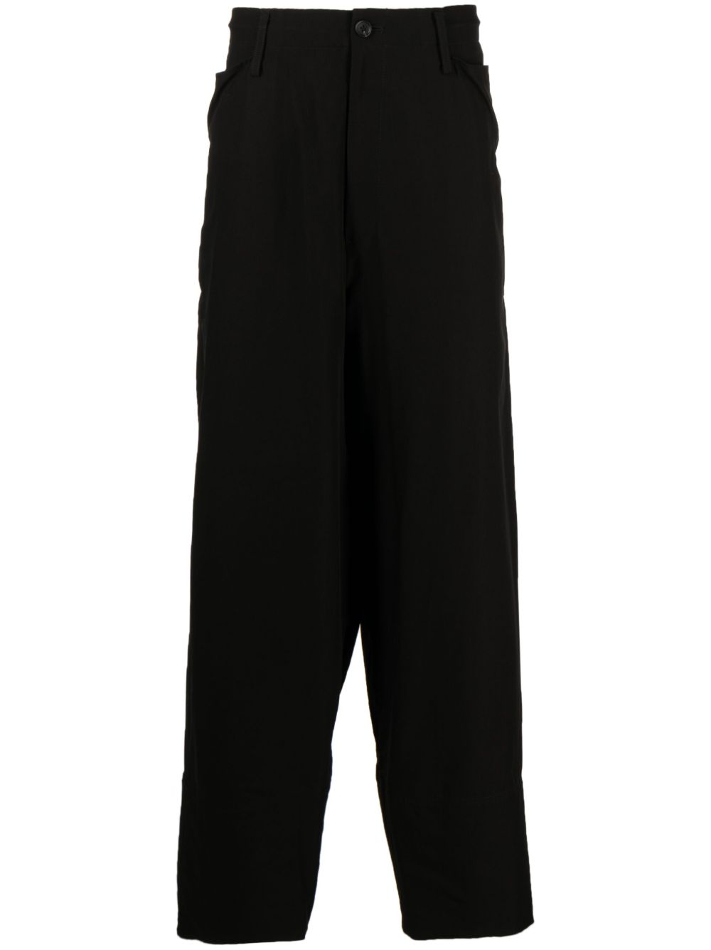Yohji Yamamoto 侧纽扣棉混纺长裤 - 黑色