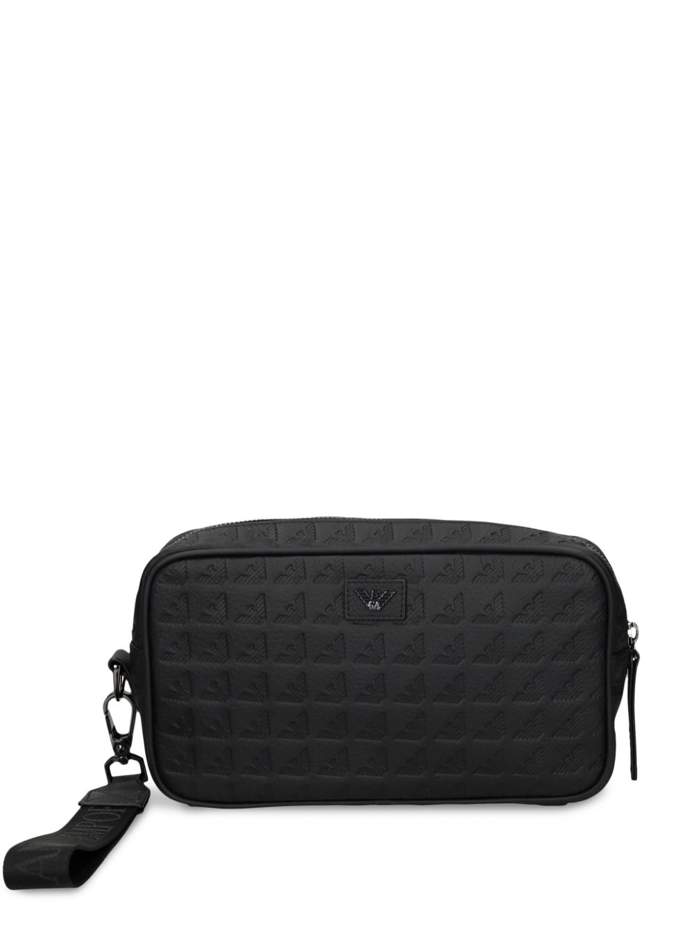 Emporio Armani logo凹面压花手拿包 - 黑色