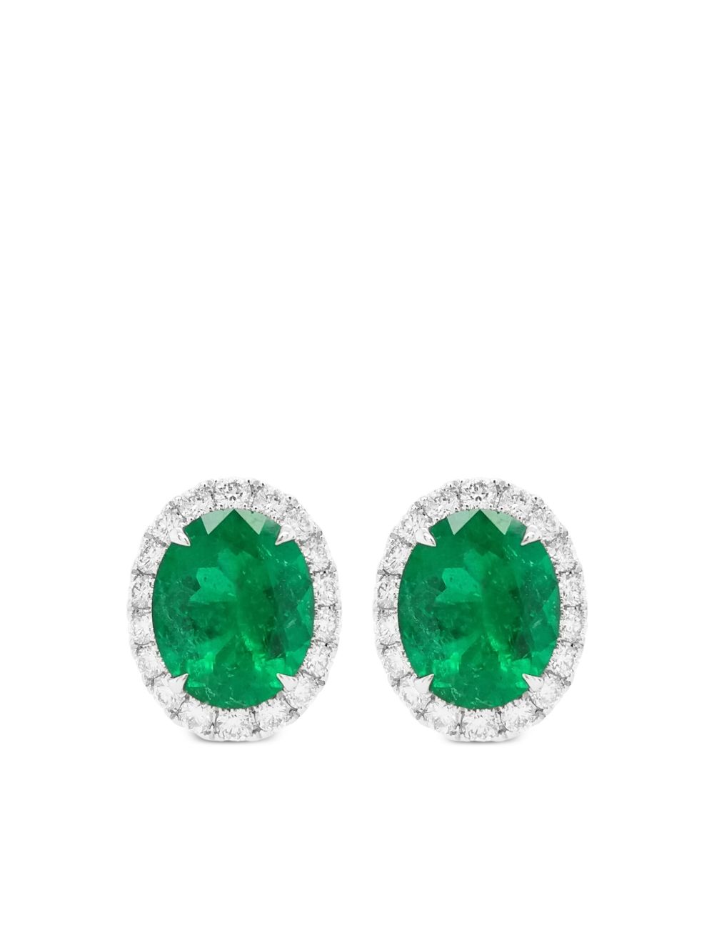 HYT Jewelry 18K白金祖母绿宝石钻石耳环 - 银色