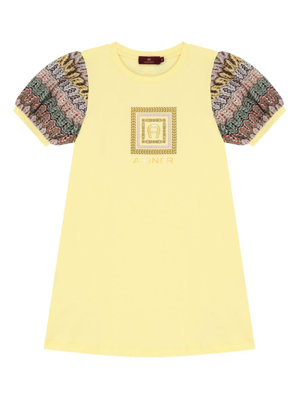 Aigner Kids logo印花平纹针织连衣裙 - 黄色
