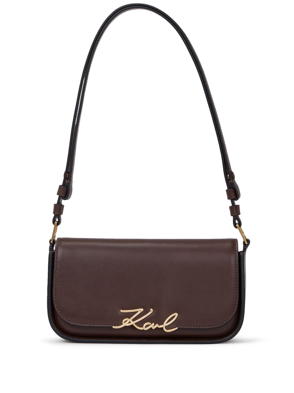 Karl Lagerfeld Signature 皮质单肩包 - 褐色