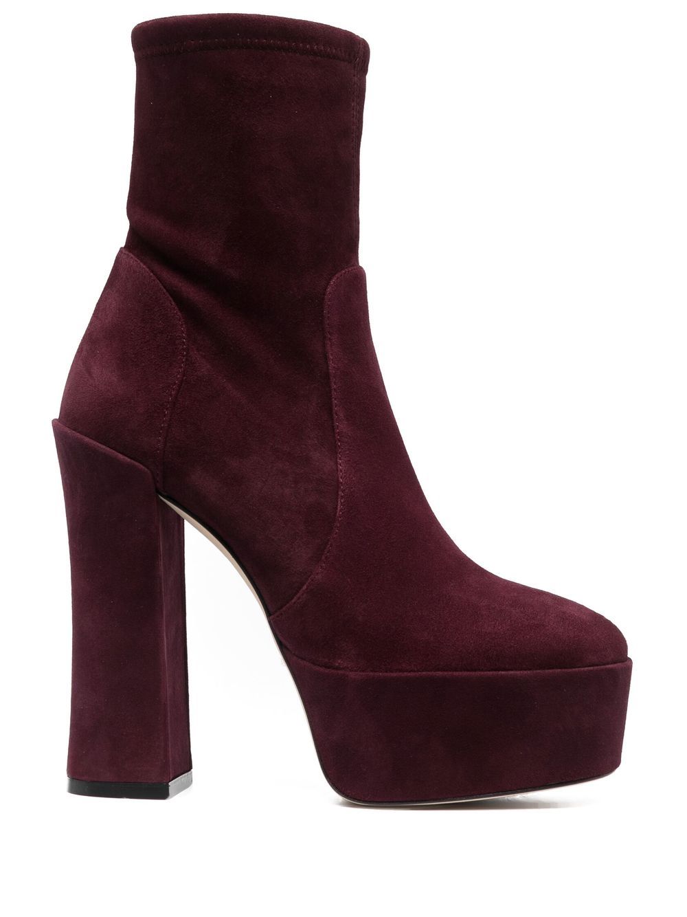Stuart Weitzman Skyhigh 绒面皮水台式高跟短靴 - 红色