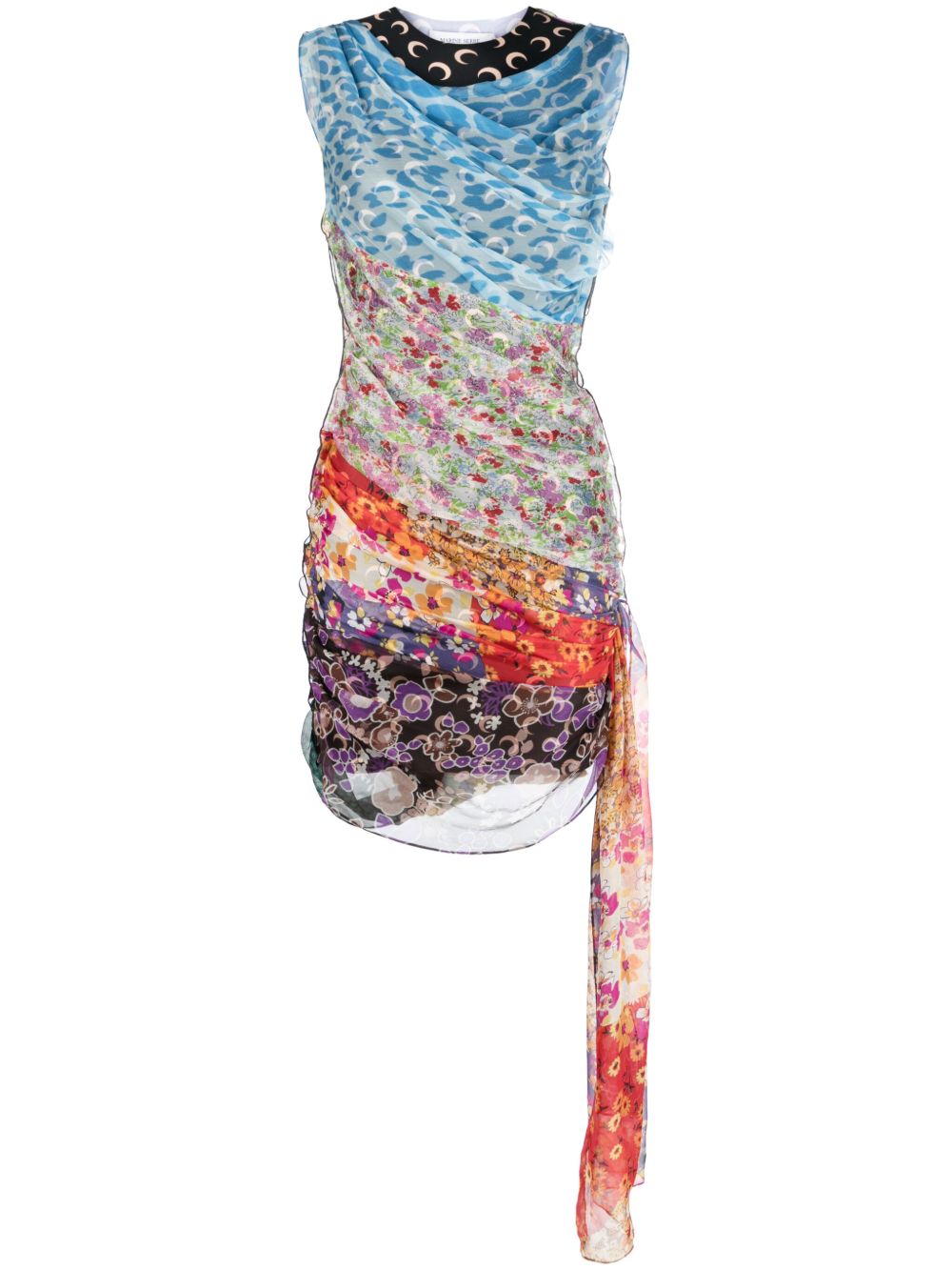 Marine Serre Regenerated Scarves 真丝迷你连衣裙 - 蓝色