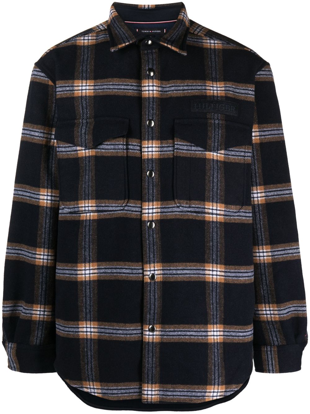 Tommy Hilfiger 拉绒效果格纹夹克式衬衫 - 蓝色
