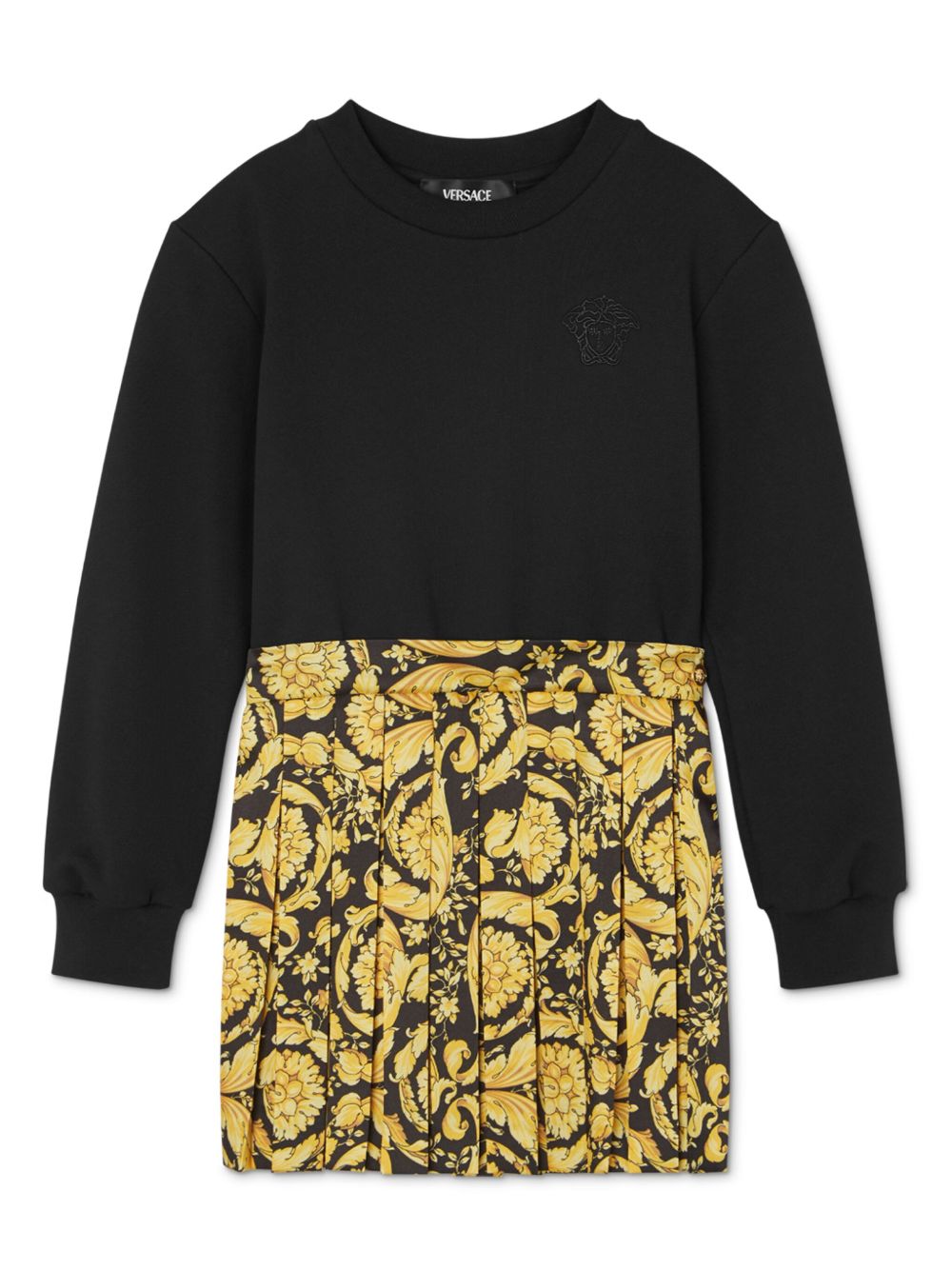 Versace Kids Barocco 印花拼接连衣裙 - 黑色