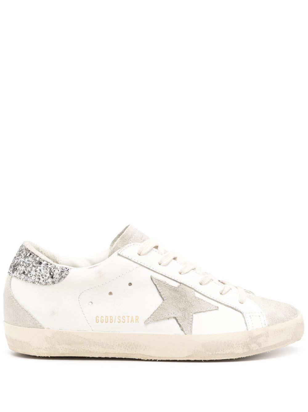 Golden Goose Super-Star 亮片金葱后跟皮质运动鞋 - 白色