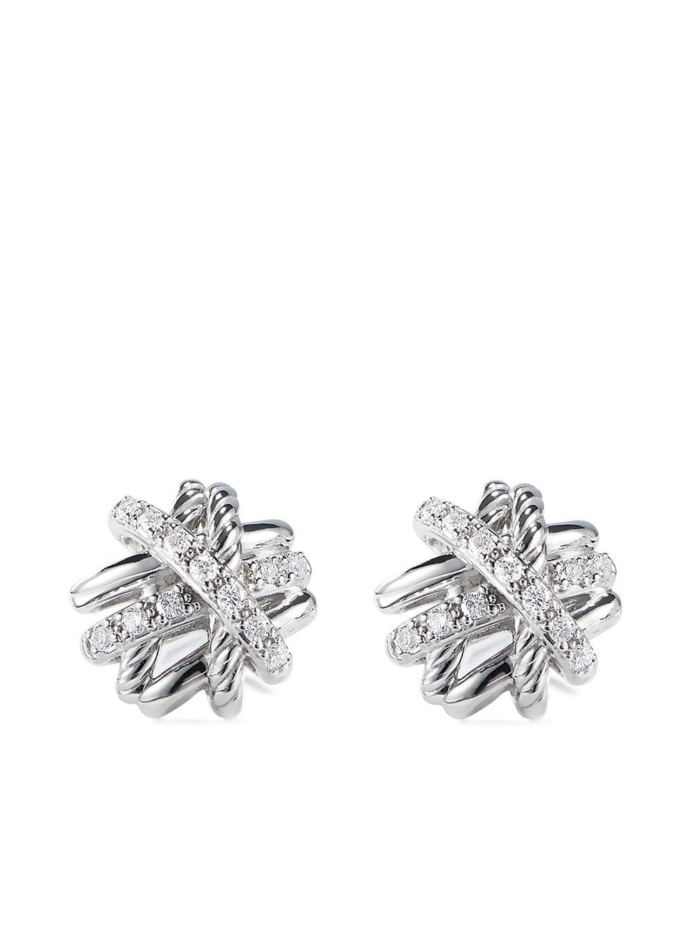 David Yurman 纯银 Crossover 钻石耳钉 - 银色