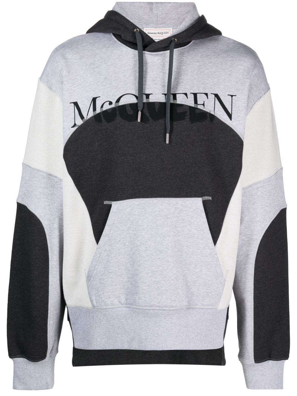 Alexander McQueen logo印花拼接连帽衫 - 灰色