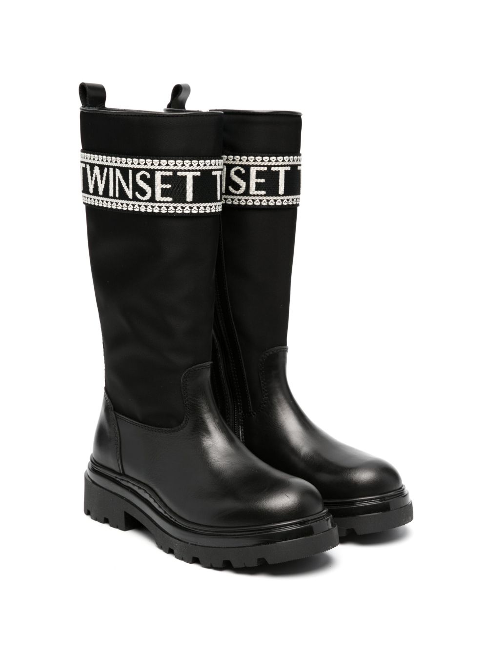TWINSET Kids logo织带及膝靴 - 黑色