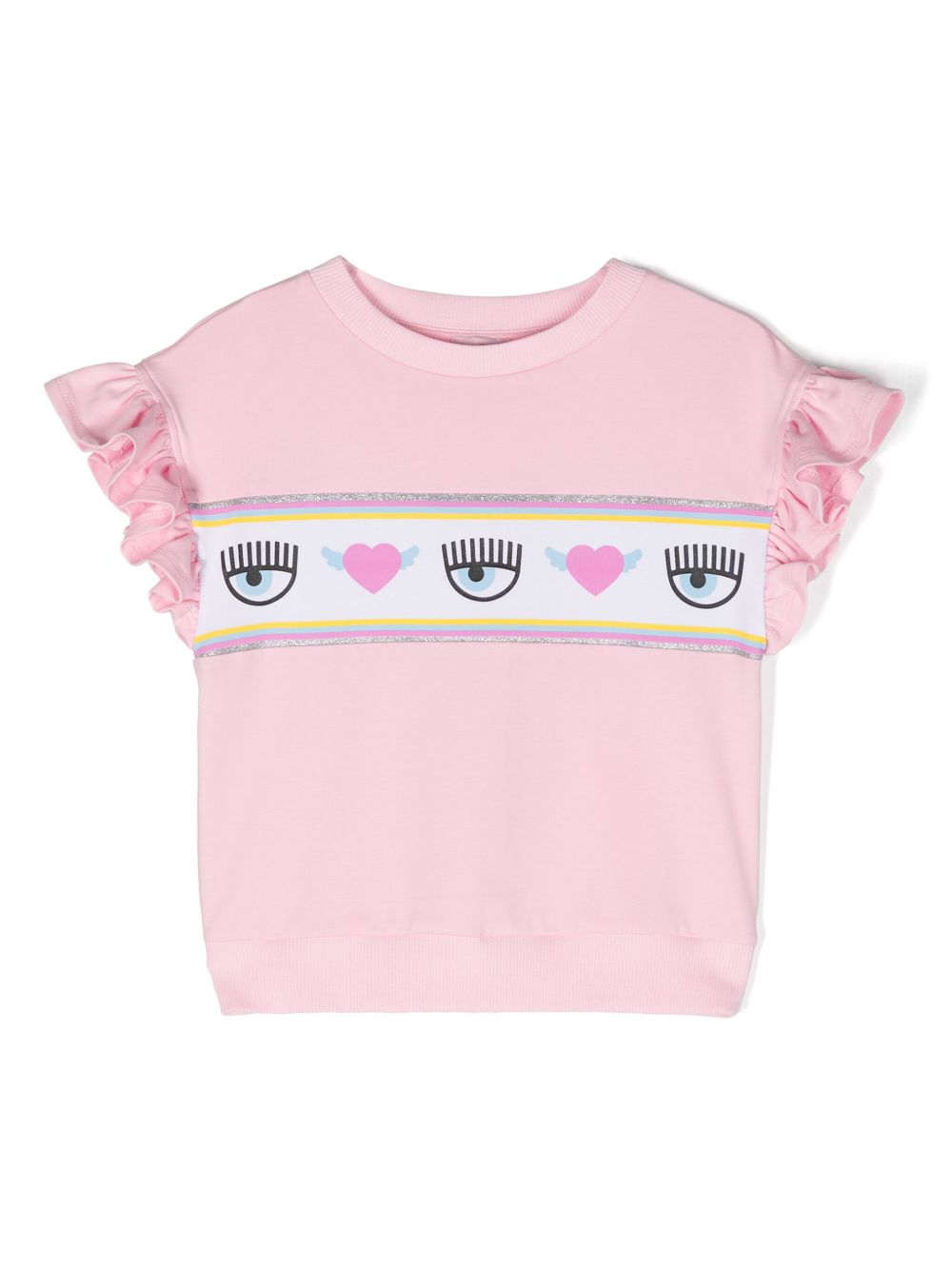 Chiara Ferragni Kids Eyelike 图案荷叶边T恤 - 粉色