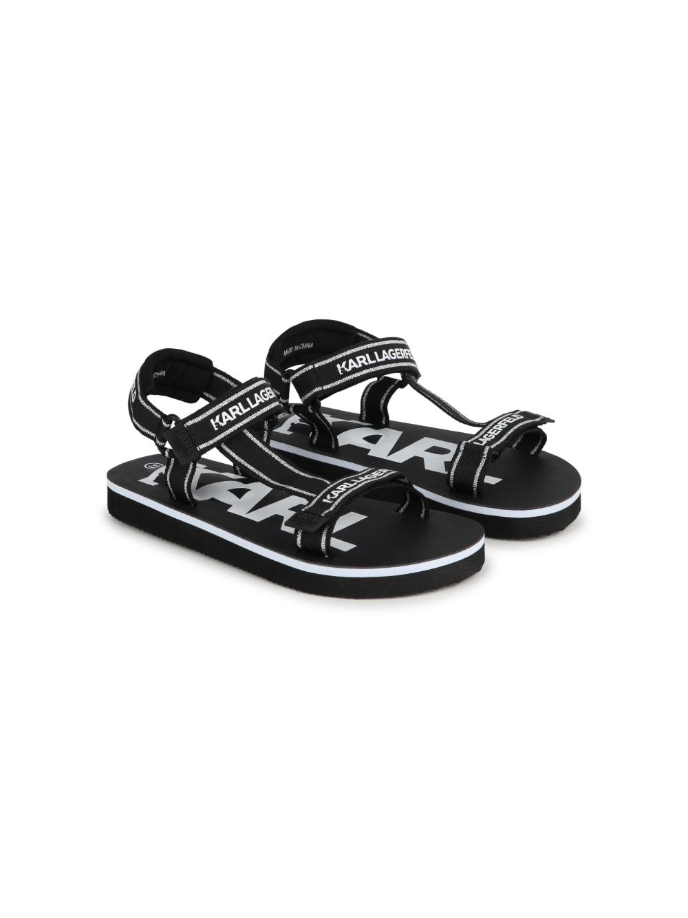 Karl Lagerfeld Kids logo印花露趾凉鞋 - 黑色
