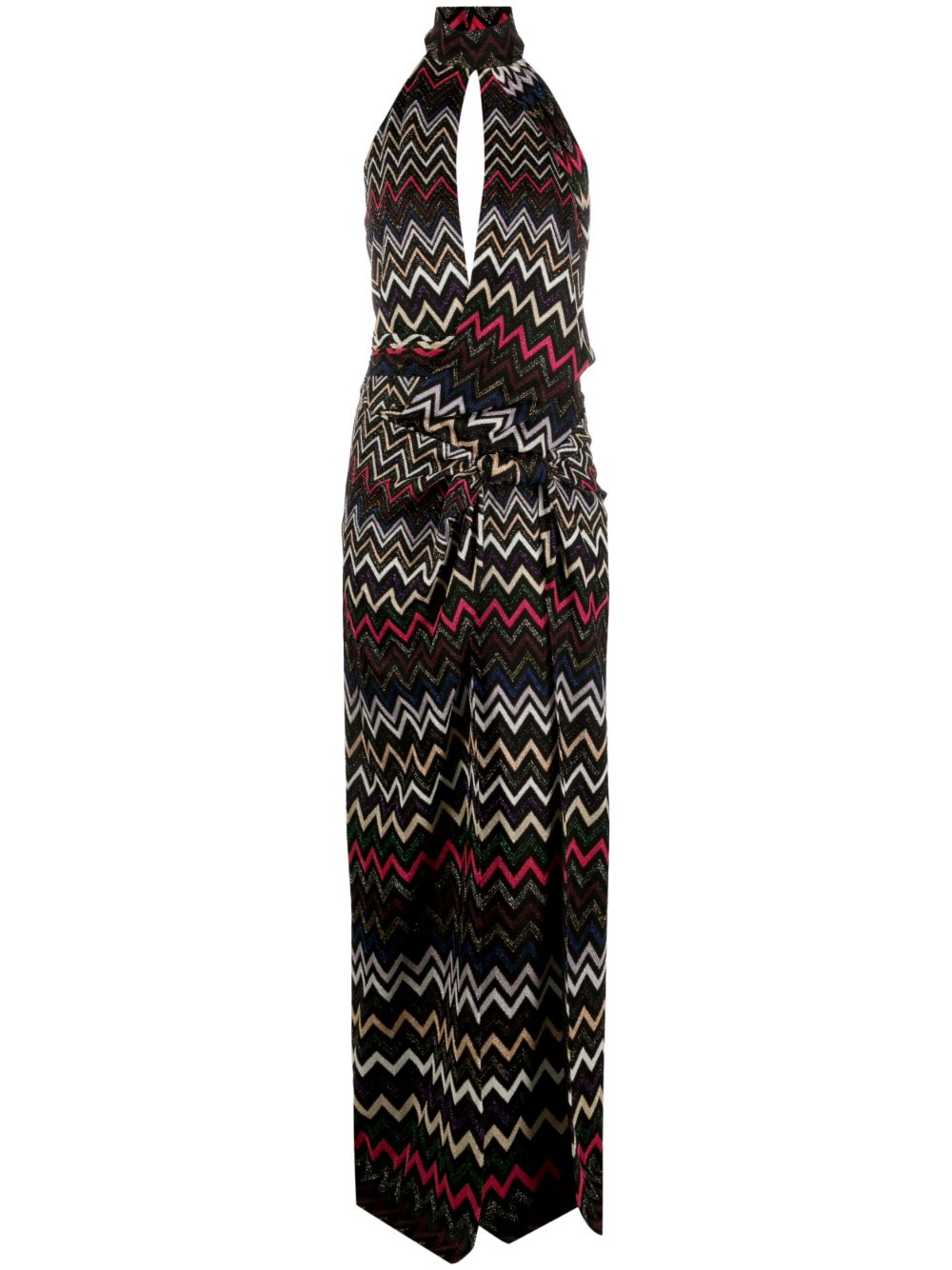 Missoni Z字形图案挂脖超长连衣裙 - 黑色