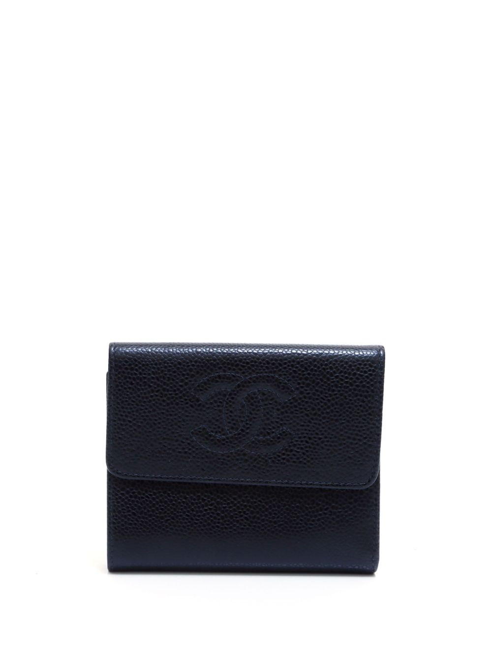 CHANEL Pre-Owned CC 缝线小号钱包（2003-2004年典藏款） - 黑色
