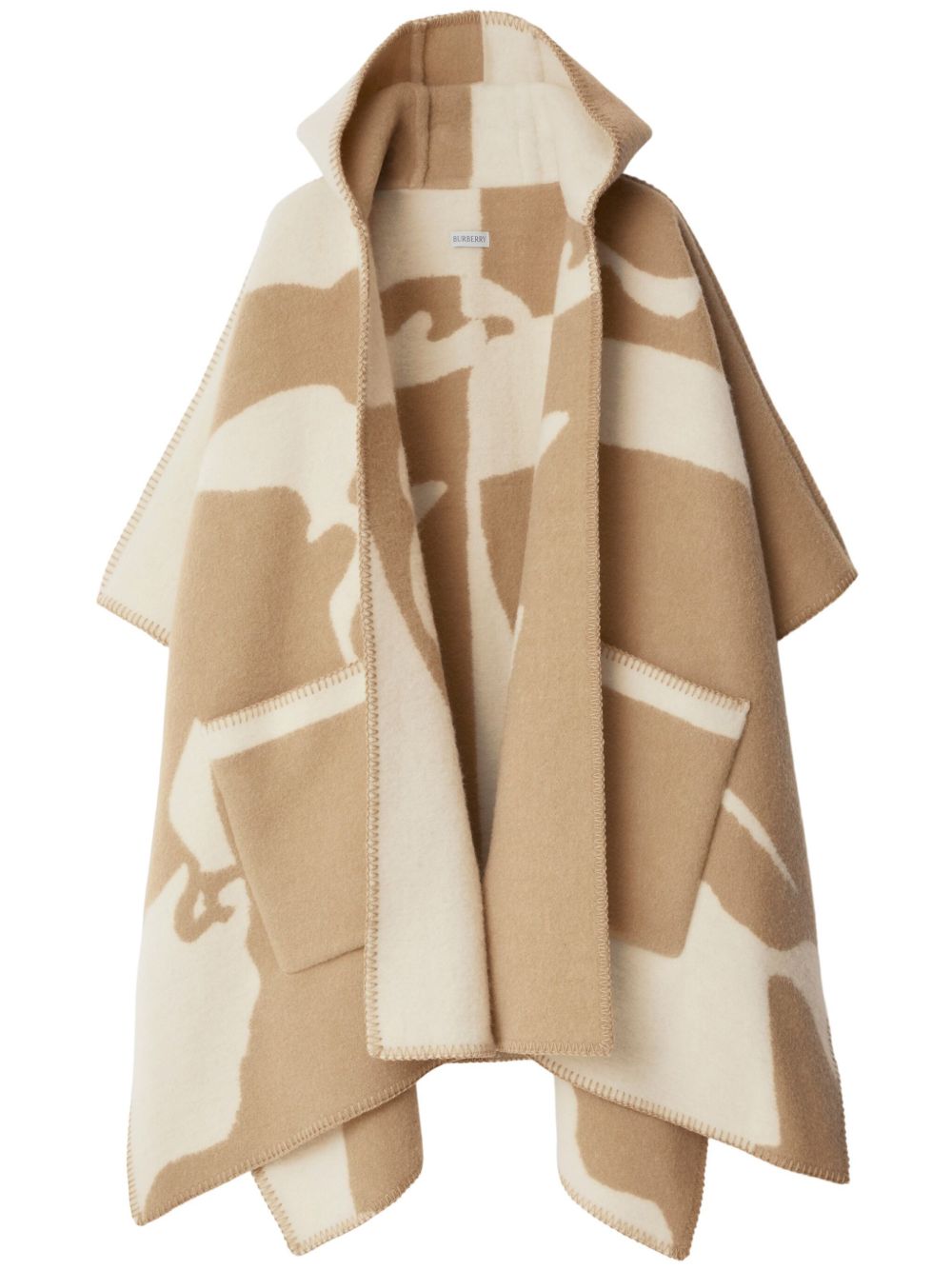 Burberry EKD 图案连帽羊毛斗篷 - 中性色