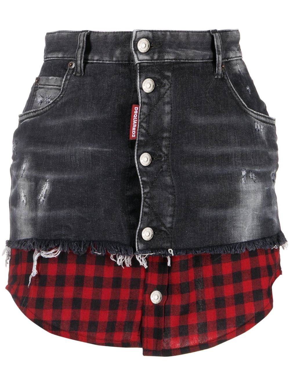 DSQUARED2 D2次方 分层式牛仔迷你半身裙 - 黑色