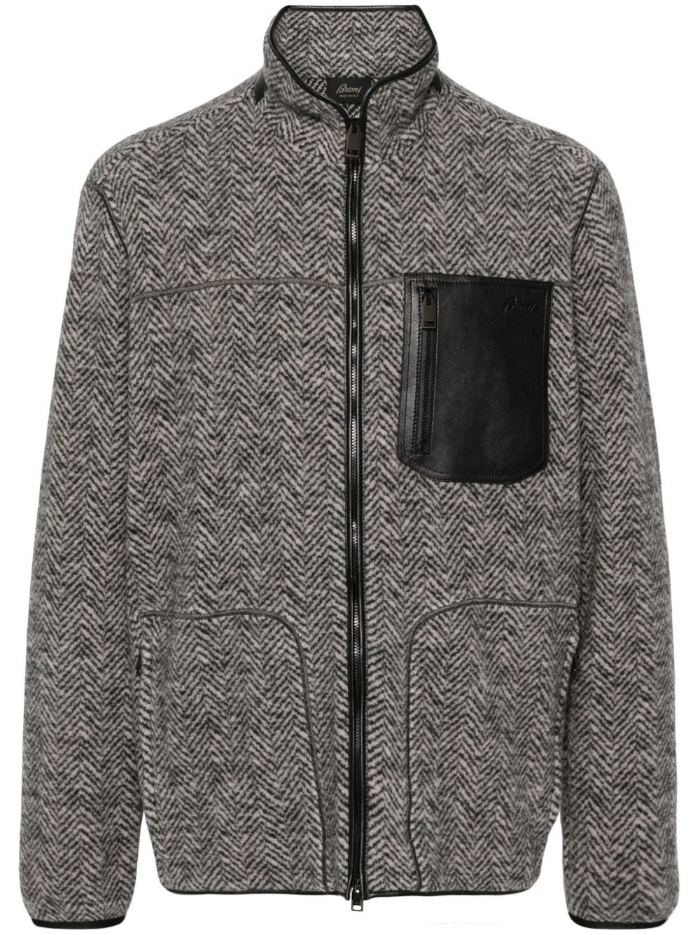 Brioni logo凹面压花夹克 - 灰色